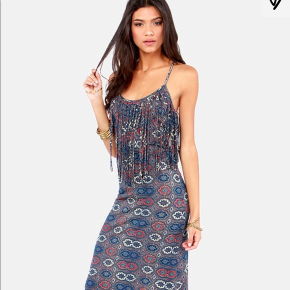 RVCA Burder blue print maxi dress - Picture 2 of 8